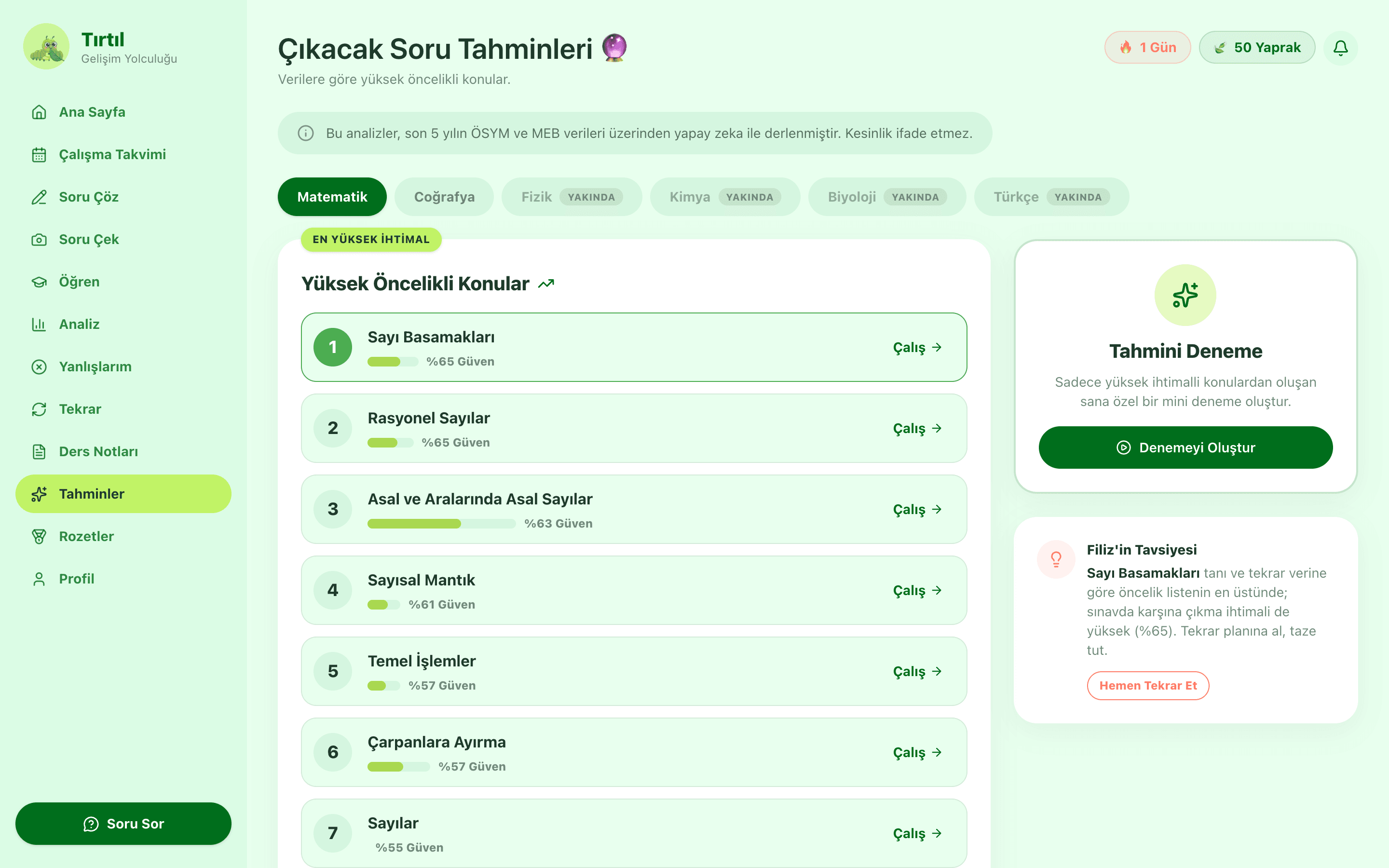 YKS soru tahminleri — yüksek öncelikli konular